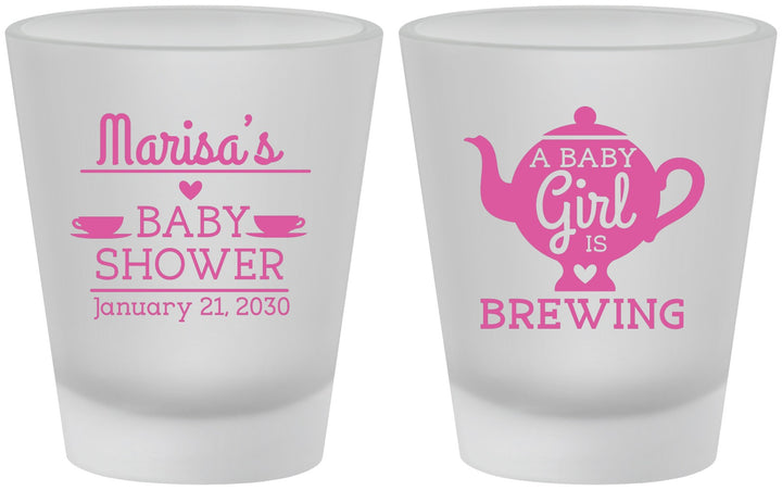 Custom Baby Shower Frosted Shot Glasses - Baby Girl Is Brewing | 90034
