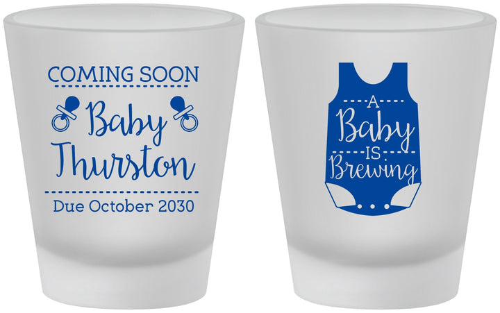 Custom Baby Shower Frosted Shot Glasses - Baby Is Brewing | 90039