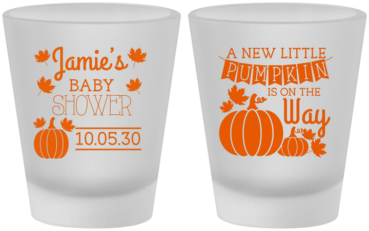 Custom Baby Shower Frosted Shot Glasses - Pumpkin On The Way | 90042