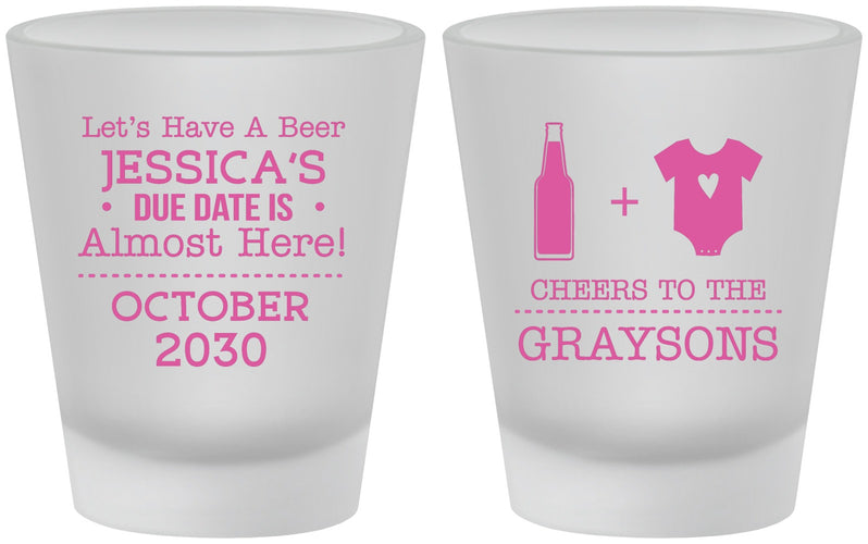 Custom Baby Shower Frosted Shot Glasses - Due Date Almost Here | 90052