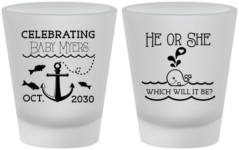 Custom Baby Shower Frosted Shot Glasses - Gender Reveal Whale | 90053