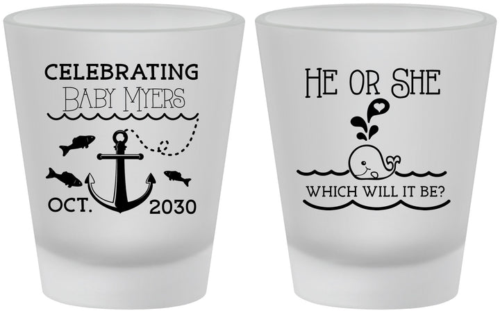 Custom Baby Shower Frosted Shot Glasses - Gender Reveal Whale | 90053
