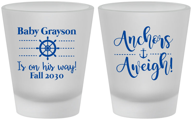 Custom Baby Shower Frosted Shot Glasses - Nautical Anchors Aweigh | 90054