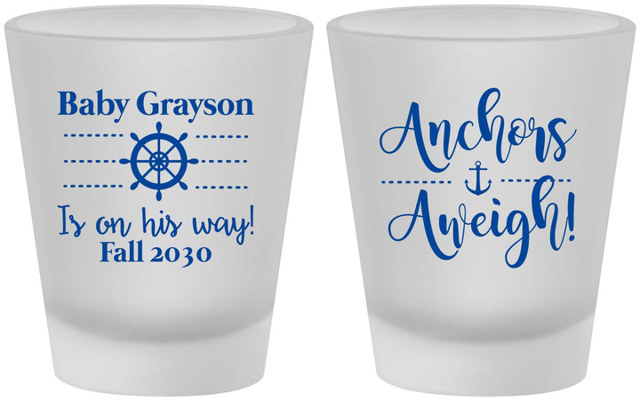 Custom Baby Shower Frosted Shot Glasses - Nautical Anchors Aweigh | 90054