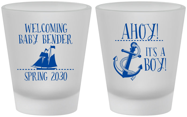 Custom Baby Shower Frosted Shot Glasses - Nautical Ahoy It’s A Boy | 90055