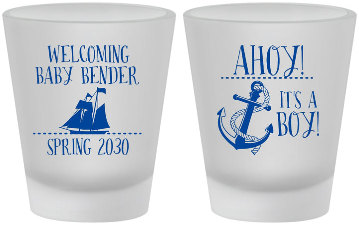 Custom Baby Shower Frosted Shot Glasses - Nautical Ahoy It’s A Boy | 90055