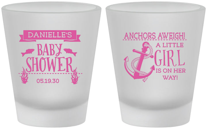 Custom Baby Shower Frosted Shot Glasses - Anchors Aweigh Little Girl | 90056