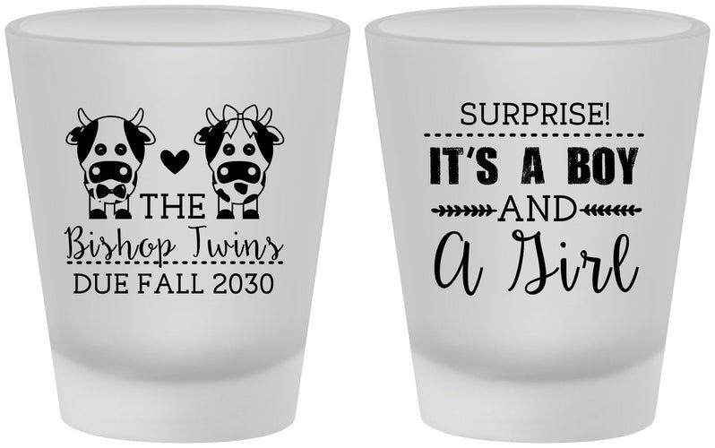 Custom Baby Shower Frosted Shot Glasses - Twins Baby Cows | 90067