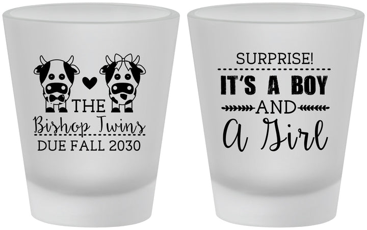 Custom Baby Shower Frosted Shot Glasses - Twins Baby Cows | 90067