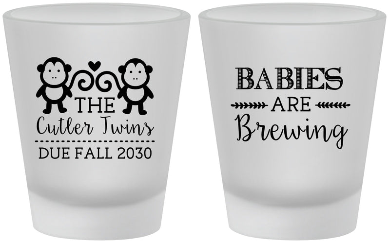 Custom Baby Shower Frosted Shot Glasses - Twins Baby Monkeys | 90068