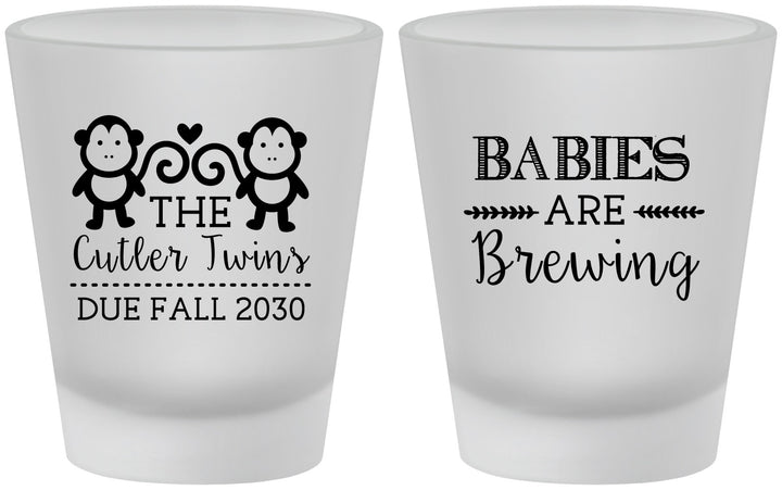 Custom Baby Shower Frosted Shot Glasses - Twins Baby Monkeys | 90068