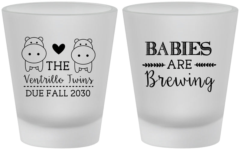Custom Baby Shower Frosted Shot Glasses - Twins Baby Hippos | 90069