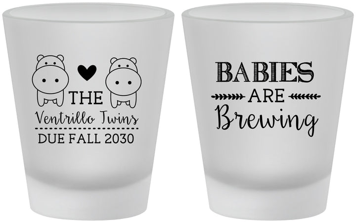 Custom Baby Shower Frosted Shot Glasses - Twins Baby Hippos | 90069