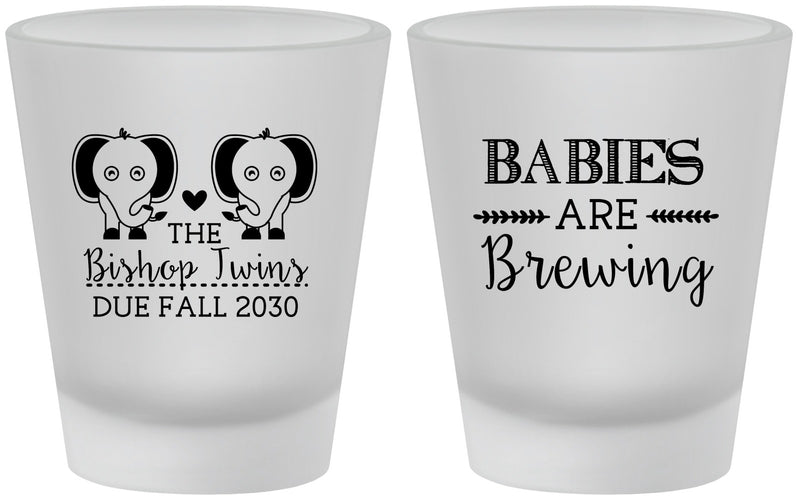 Custom Baby Shower Frosted Shot Glasses - Twins Baby Elephant | 90071