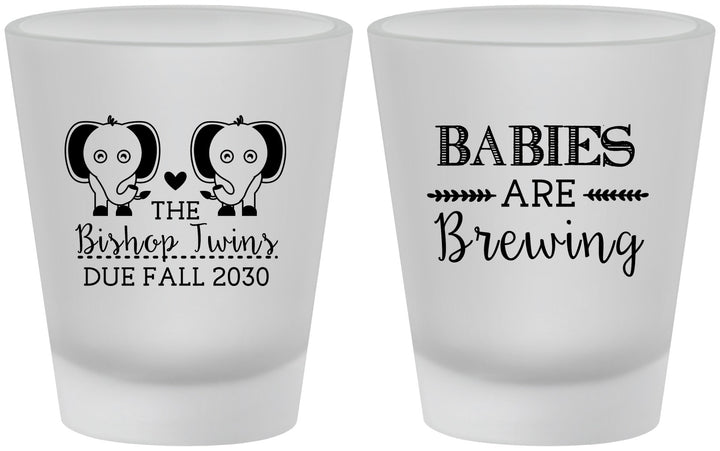 Custom Baby Shower Frosted Shot Glasses - Twins Baby Elephant | 90071