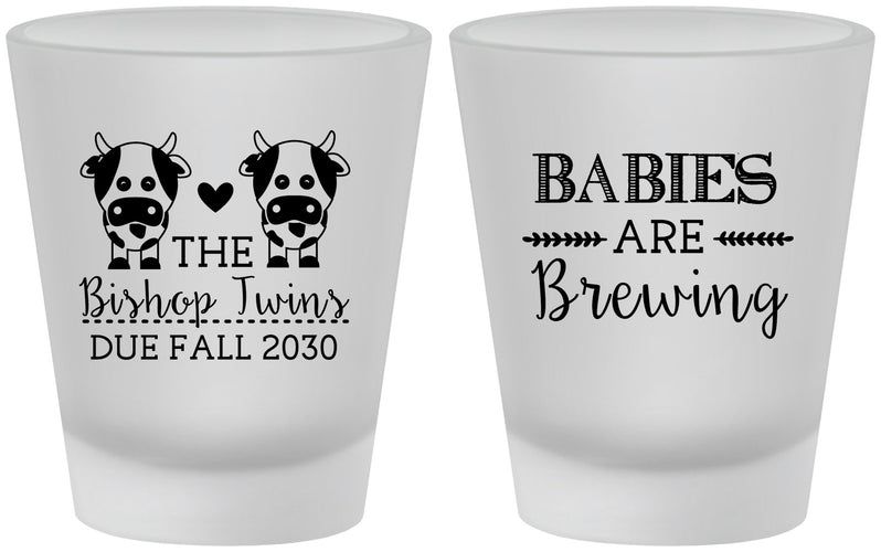 Custom Baby Shower Frosted Shot Glasses - Twins Baby Cows | 90072