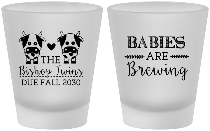 Custom Baby Shower Frosted Shot Glasses - Twins Baby Cows | 90072