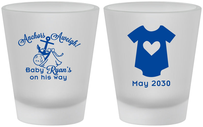 Custom Baby Shower Frosted Shot Glasses - Nautical Anchors Aweigh | 90083