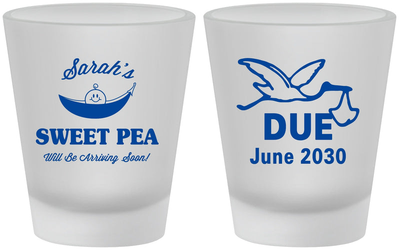 Custom Baby Shower Frosted Shot Glasses - Sweat Pea Stork | 90084
