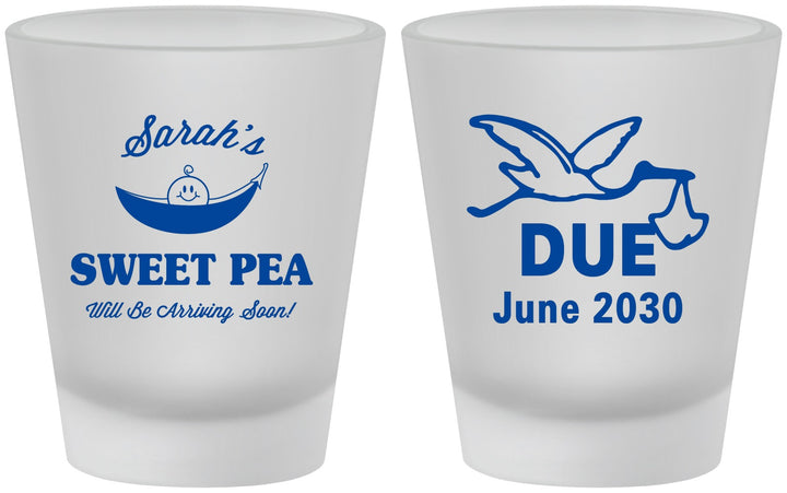 Custom Baby Shower Frosted Shot Glasses - Sweat Pea Stork | 90084