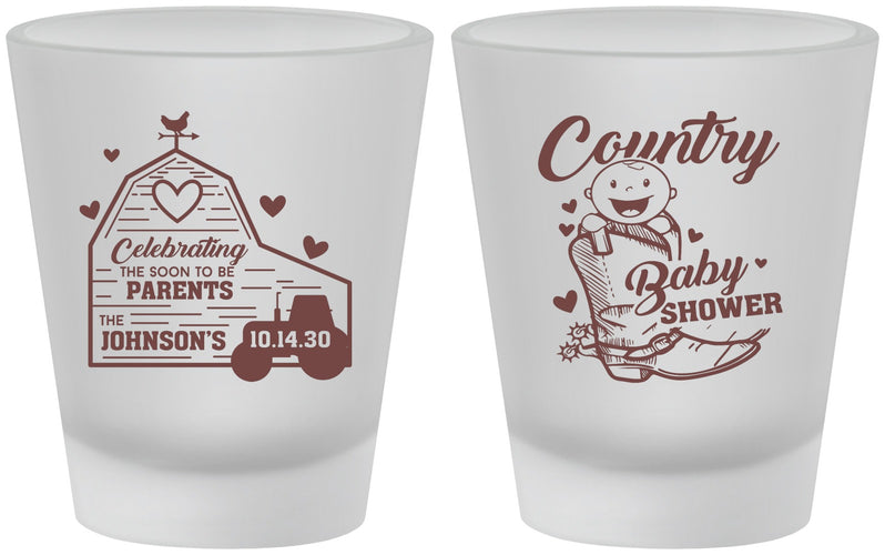 Custom Baby Shower Frosted Shot Glasses - Farm Tractor Country | 90102