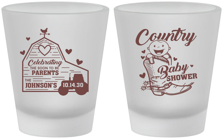 Custom Baby Shower Frosted Shot Glasses - Farm Tractor Country | 90102