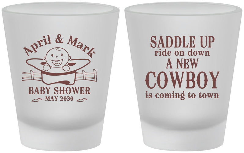 Custom Baby Shower Frosted Shot Glasses - New Cowboy | 90104