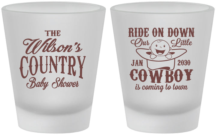 Custom Baby Shower Frosted Shot Glasses - Cowboy Coming To Town | 90105