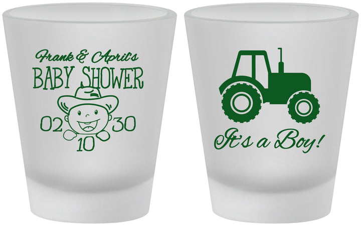 Custom Baby Shower Frosted Shot Glasses - Tractor | 90109