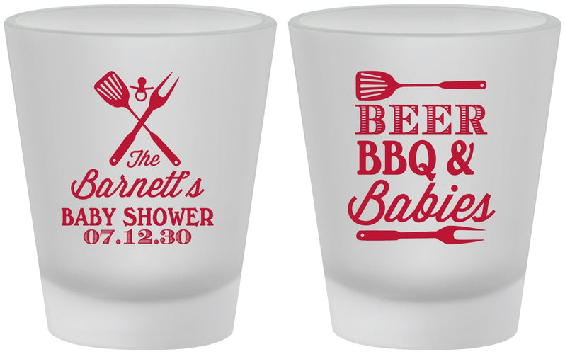 Custom Baby Shower Frosted Shot Glasses - Beers Bbq Babies | 90113