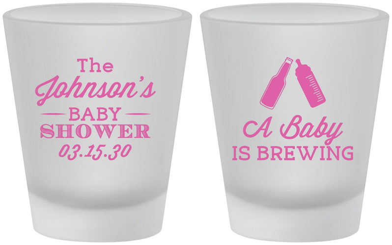 Custom Baby Shower Frosted Shot Glasses - Baby Is Brewing | 90116
