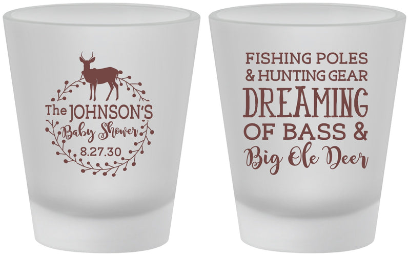 Custom Baby Shower Frosted Shot Glasses - Fishing Hunting | 90119