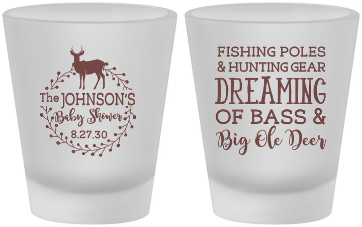 Custom Baby Shower Frosted Shot Glasses - Fishing Hunting | 90119