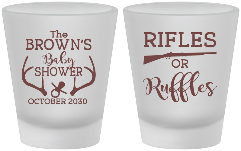 Custom Baby Shower Frosted Shot Glasses - Rifles Or Ruffles | 90122