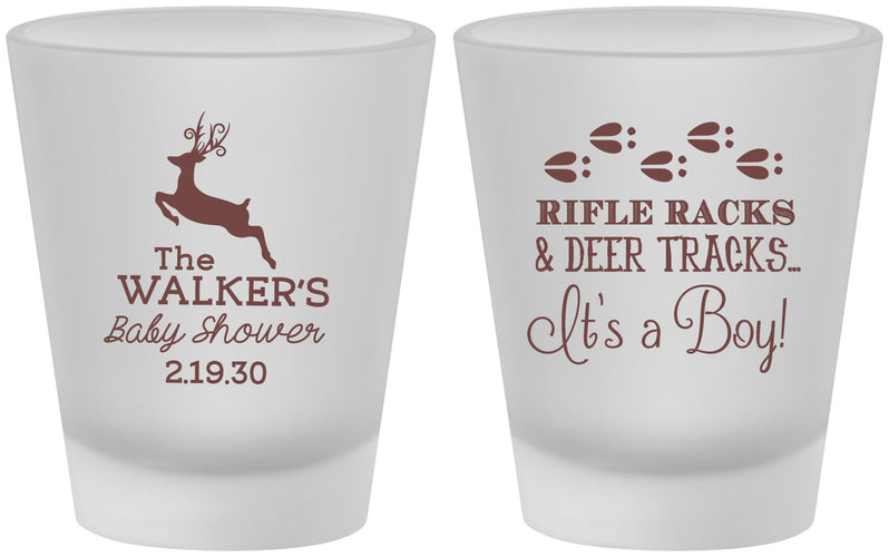 Custom Baby Shower Frosted Shot Glasses - Rifle Racks Deer Tracks | 90128