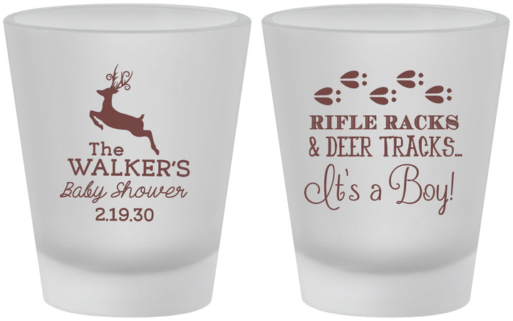 Custom Baby Shower Frosted Shot Glasses - Rifle Racks Deer Tracks | 90128