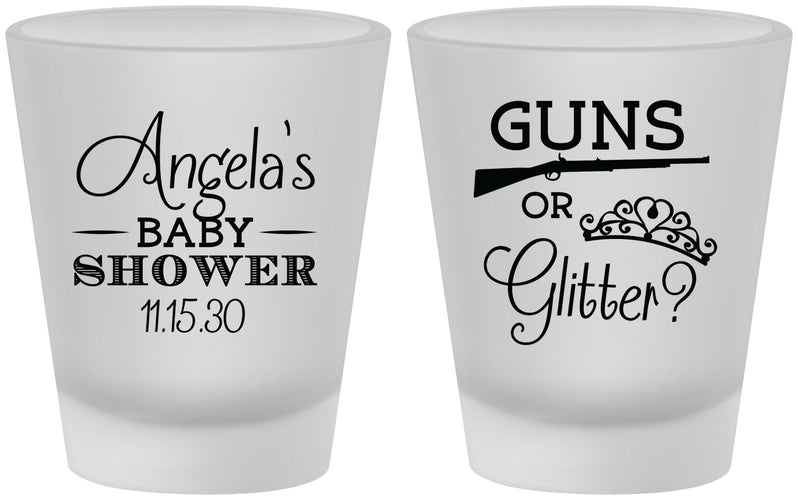 Custom Baby Shower Frosted Shot Glasses - Guns Or Glitter | 90130