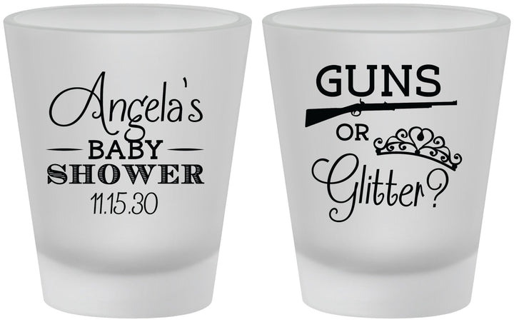 Custom Baby Shower Frosted Shot Glasses - Guns Or Glitter | 90130