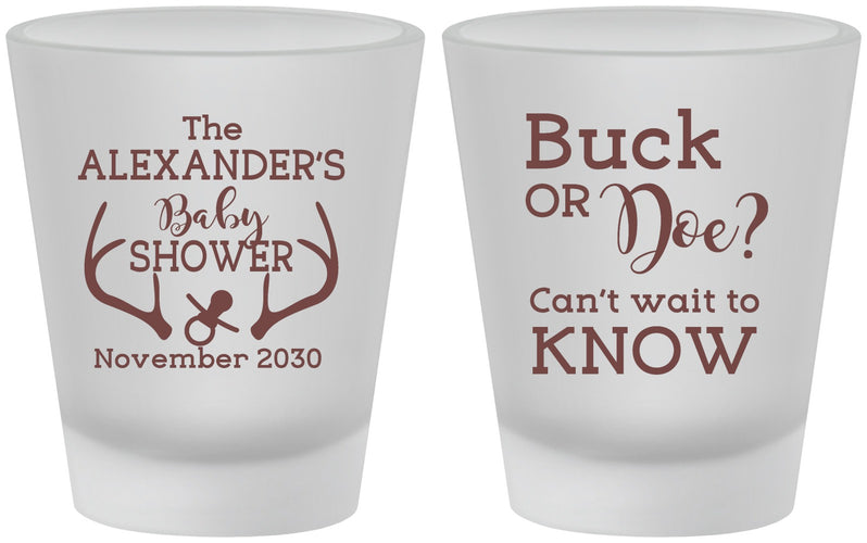 Custom Baby Shower Frosted Shot Glasses - Gender Reveal Buck Or Doe | 90131