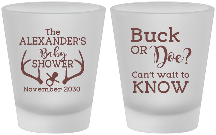 Custom Baby Shower Frosted Shot Glasses - Gender Reveal Buck Or Doe | 90131