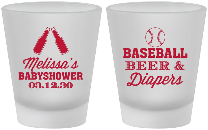 Custom Baby Shower Frosted Shot Glasses - Baseball Beer Diapers | 90132