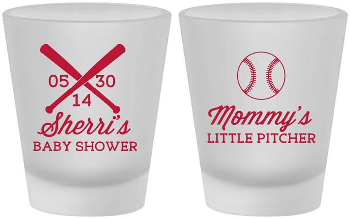 Custom Baby Shower Frosted Shot Glasses - Baseball Little Pitcher | 90137