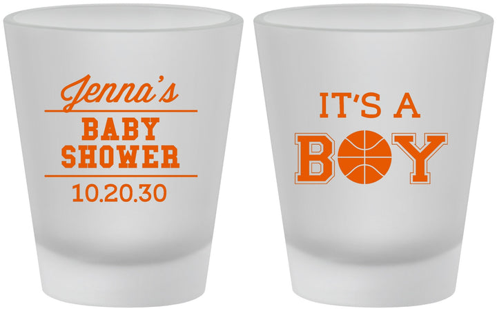 Custom Baby Shower Frosted Shot Glasses - Basketball Its A Boy | 90144