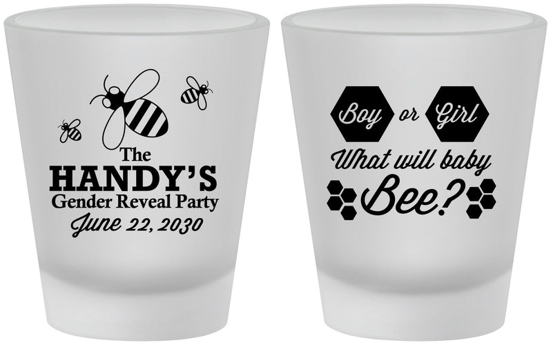 Custom Baby Shower Frosted Shot Glasses - Gender Reveal Bee | 90152