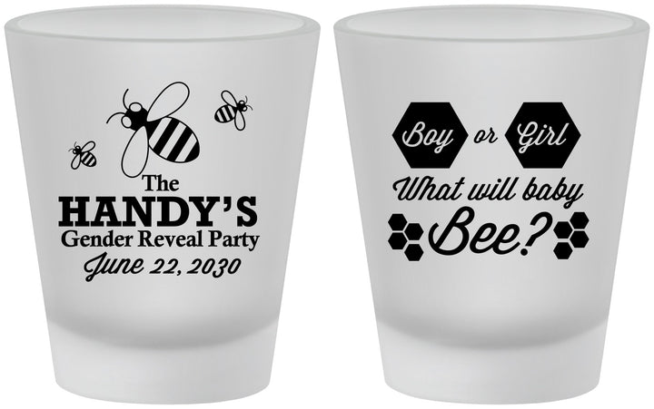 Custom Baby Shower Frosted Shot Glasses - Gender Reveal Bee | 90152