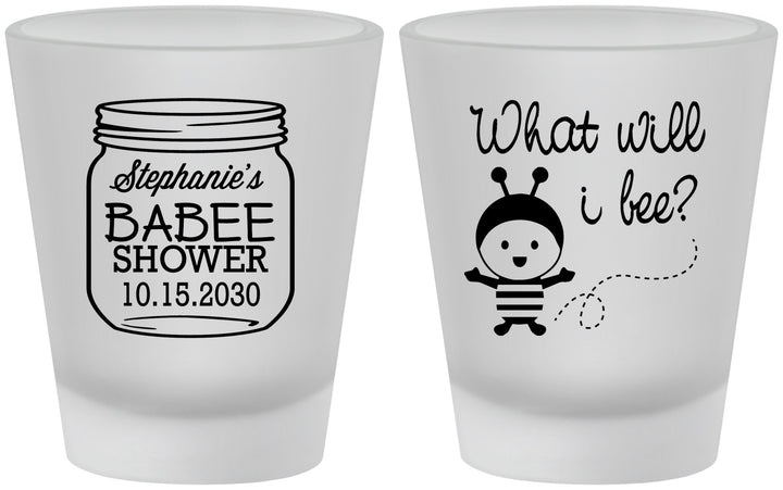 Custom Baby Shower Frosted Shot Glasses - What Will I Bee | 90156