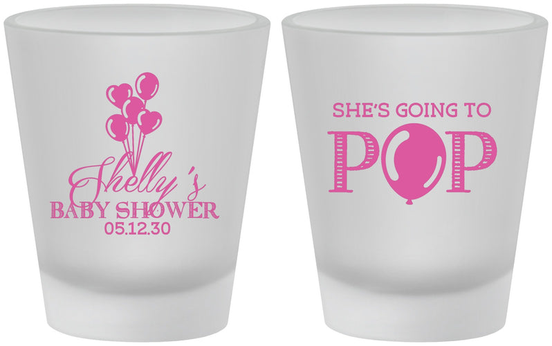 Custom Baby Shower Frosted Shot Glasses - Shes Going To Pop | 90157