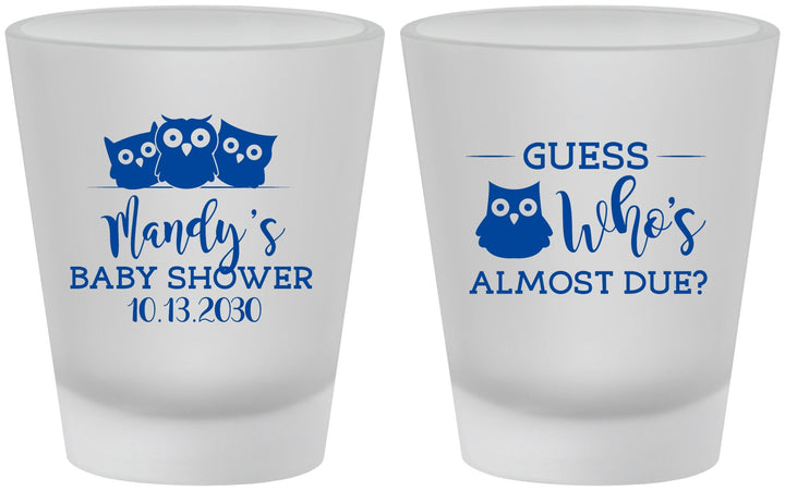 Custom Baby Shower Frosted Shot Glasses - Owl Whos Almost Due | 90170