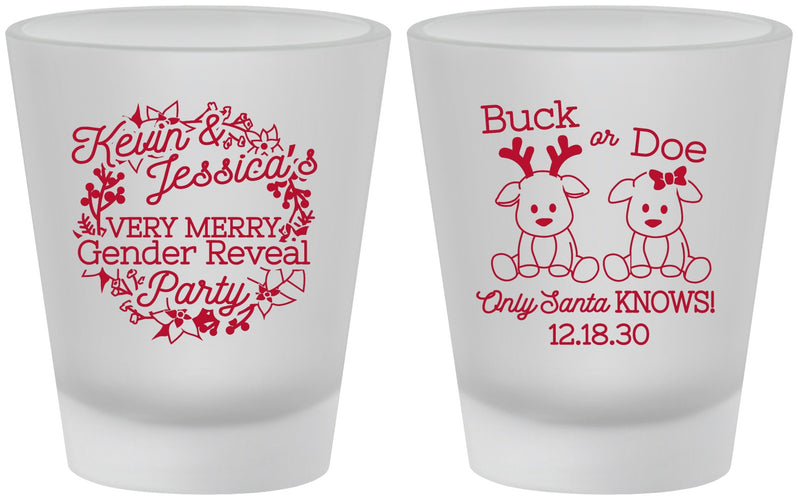 Custom Baby Shower Frosted Shot Glasses - Christmas Gender Reveal | 90193