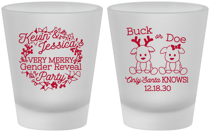 Custom Baby Shower Frosted Shot Glasses - Christmas Gender Reveal | 90193